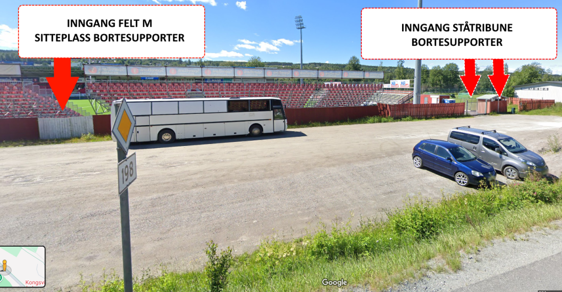 Inngang til Felt M (sitteplass bortesupporter) til venstre i bildet, inngang til ståtribune bortesupporter til høyre.