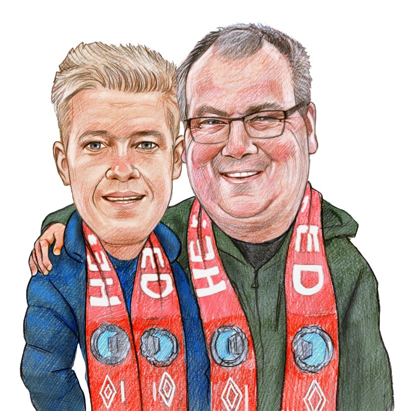 Viktig KIL-duo: Ask Media ordnet med herlige tegninger til alle prisvinnerne. Her er årets frivillige 2019, Marcus Frantzbråten og Odd Inge Westby.